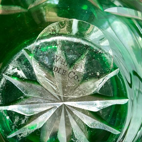 Vintage Art Glass Crystal Green Cut to Clear candle holder white barn candle co. - Picture 7 of 9